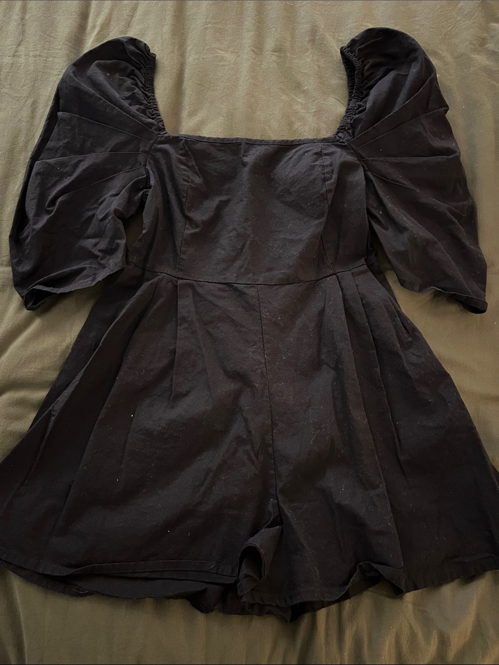 Black Puff Sleeve Square Neck Romper